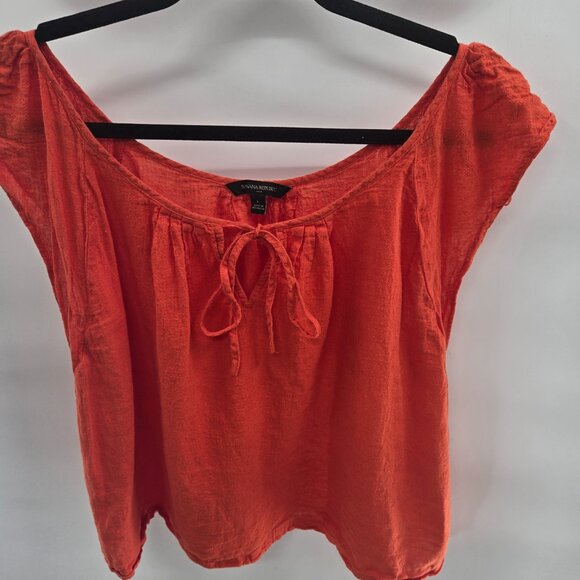 Banana Republic Factory Orange Cotton/Linen Blend Tie Front Top Size Large - Picture 1 of 8